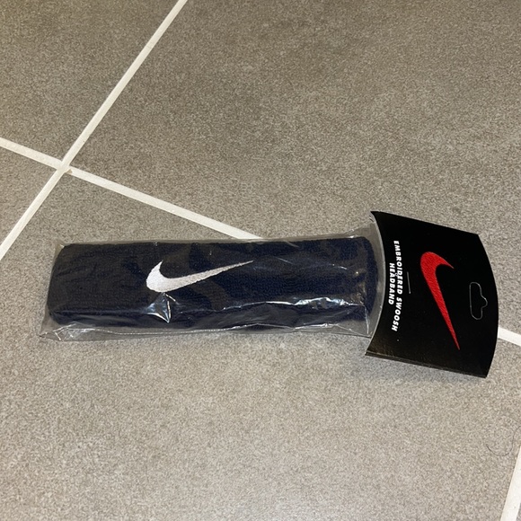 Nike Embroidered Swoosh Terry Cloth headband sweatband head band new navy blue - Picture 6 of 7